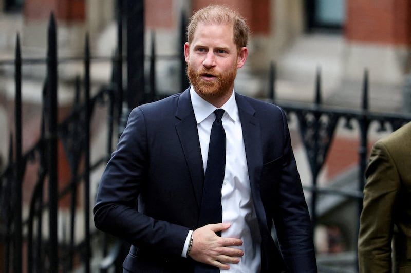 FILE PHOTO: Britain's Prince Harry arrives during the first week of a nine-week trial lawsuit against Associated Newspapers, publisher of the Daily Mail, which Britain's Prince Harry and others are suing over allegations of privacy breaches dating back 30 years, at the High Court in London, Britain, January 20, 2026. REUTERS/Toby Melville/File Photo