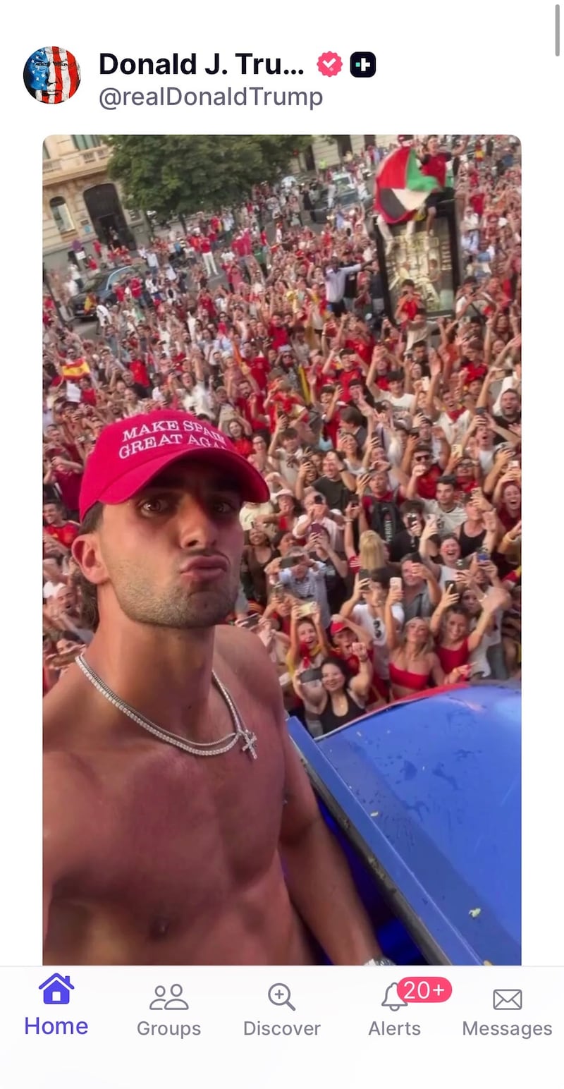 One Trump post featured a topless Ferren Torres wearing a red MAGA-style cap with the slogan “Make Spain Great Again.”
