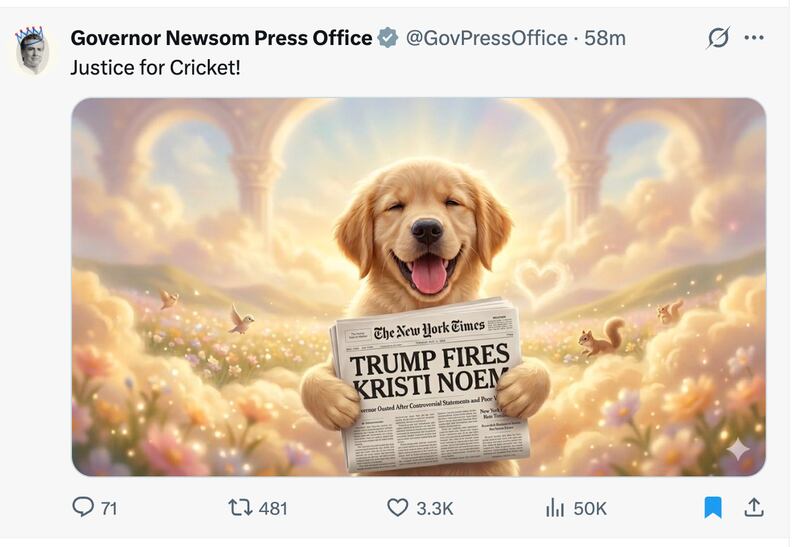 Noem wrote in her memoir that she shot her own dog, Cricket.