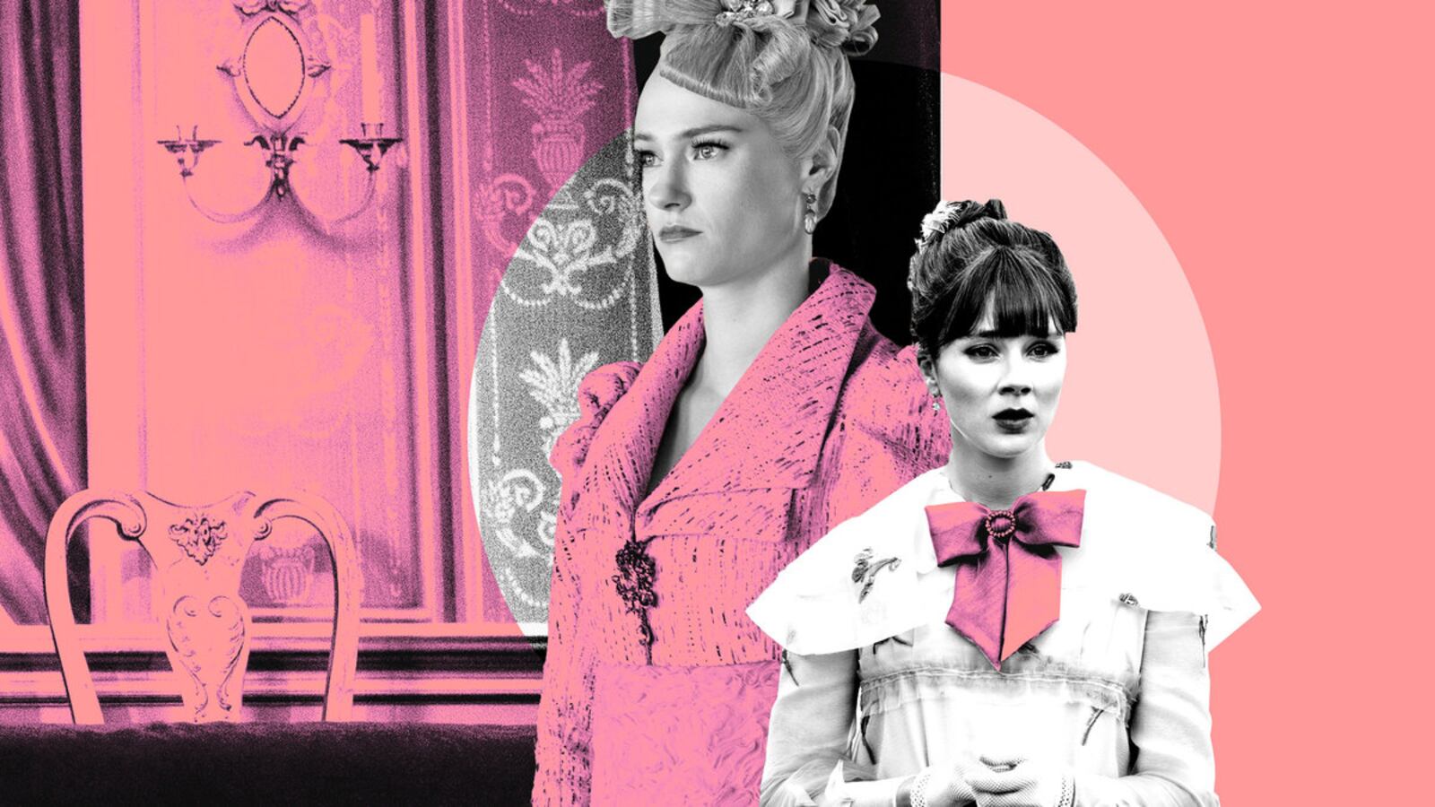 A photo illustration of Jessica Madsen and Claudia Jessie in ‘Bridgerton’