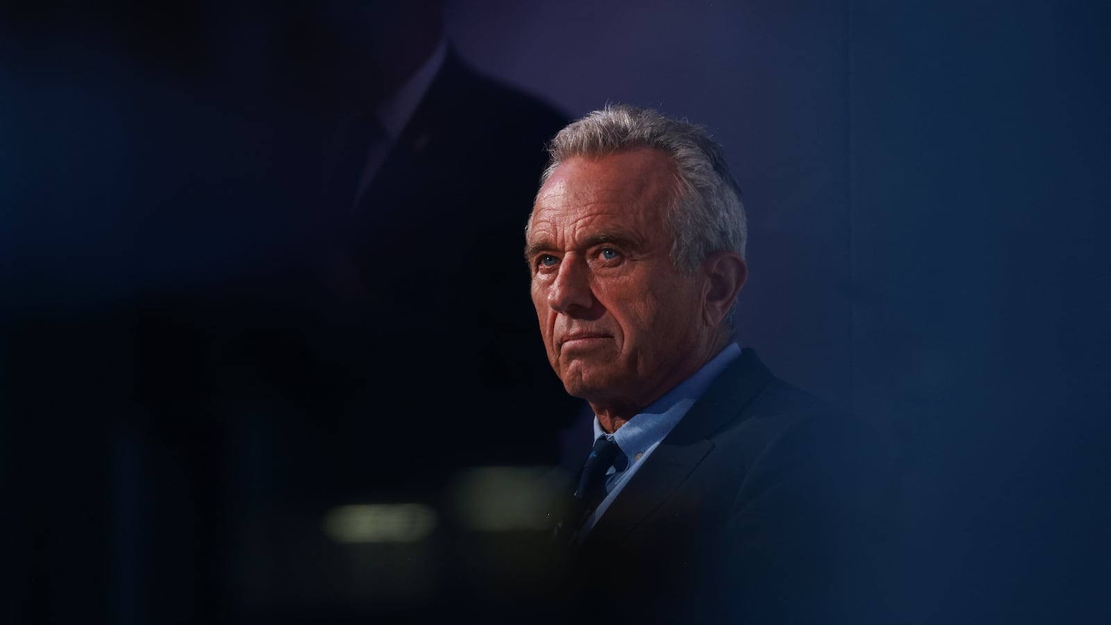 Democratic Presidential candidate Robert F. Kennedy Jr. listens while Rabbi Shmuley Boteach speaks during The World Values Network's Presidential Candidate Series.