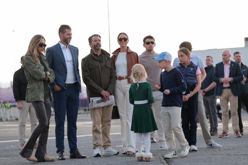 Eric Trump, Lara Trump, Donald Trump Jr. and Bettina Anderson stand together, at Shannon Airport in Ireland, September 13, 2026.
