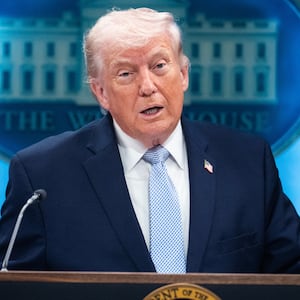 President Donald Trump, pictured April 6, is touting victory in the Iran war, but the country is already planning to charge tankers going through the Strait of Hormuz.