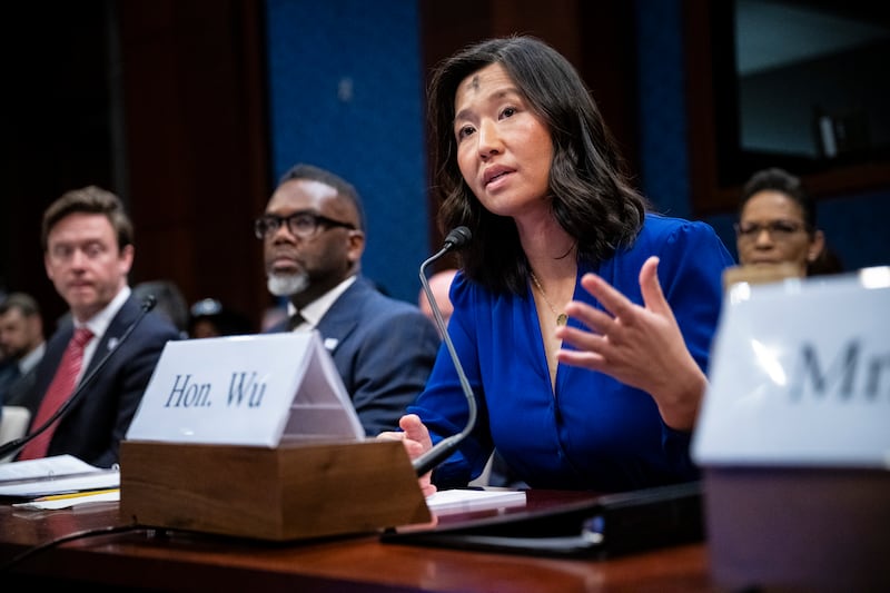 Mayor of Boston Michelle Wu testifies during a House Oversight and Government Reform Committee hearing with sanctuary city mayors, at the US Capitol, on Wednesday, March 5, 2025, in Washington, DC.