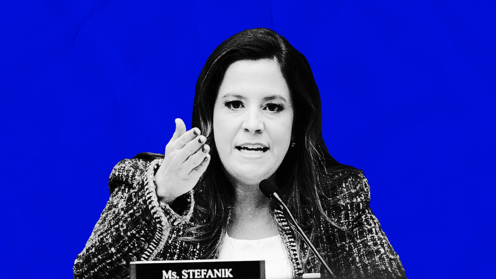 A photo illustration of Rep. Elise Stefanik.