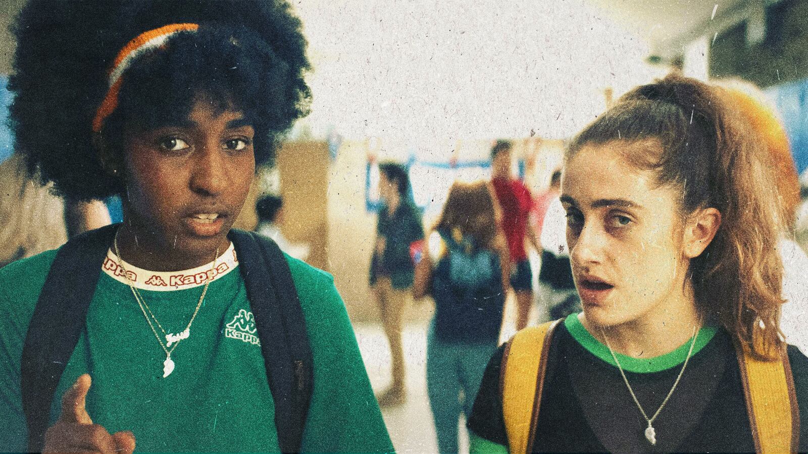 A photo including a still from the film Bottoms