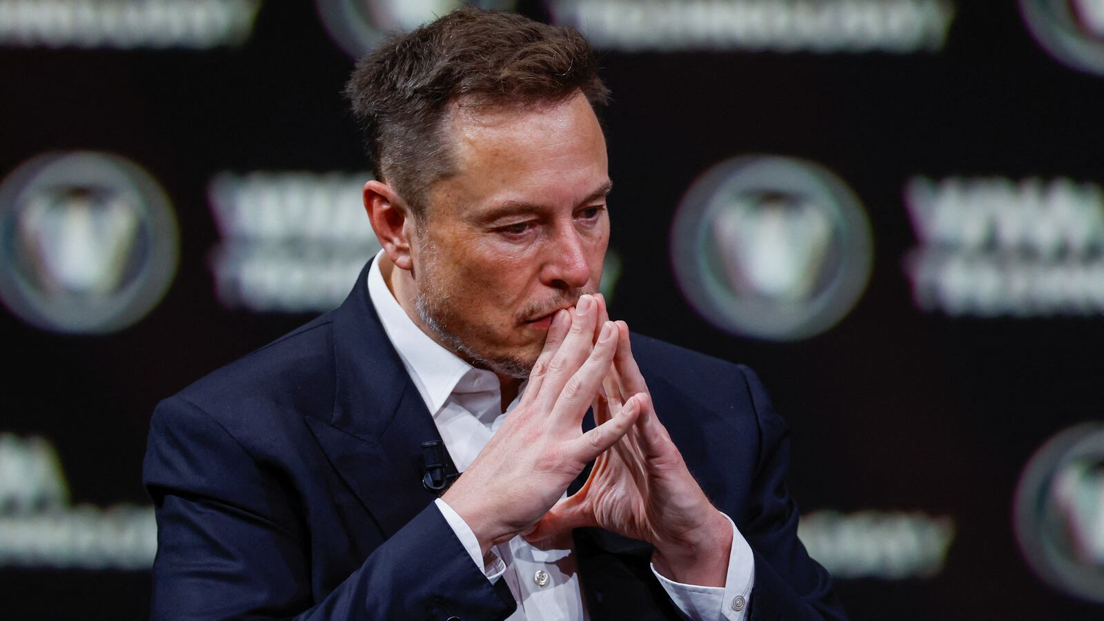 Elon Musk, chief executive officer of SpaceX and Tesla and owner of Twitter, gestures as he attends the Viva Technology conference dedicated to innovation and startups at the Porte de Versailles exhibition center in Paris, France, June 16, 2023.