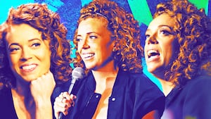 A photo illustration of Michelle Wolf.