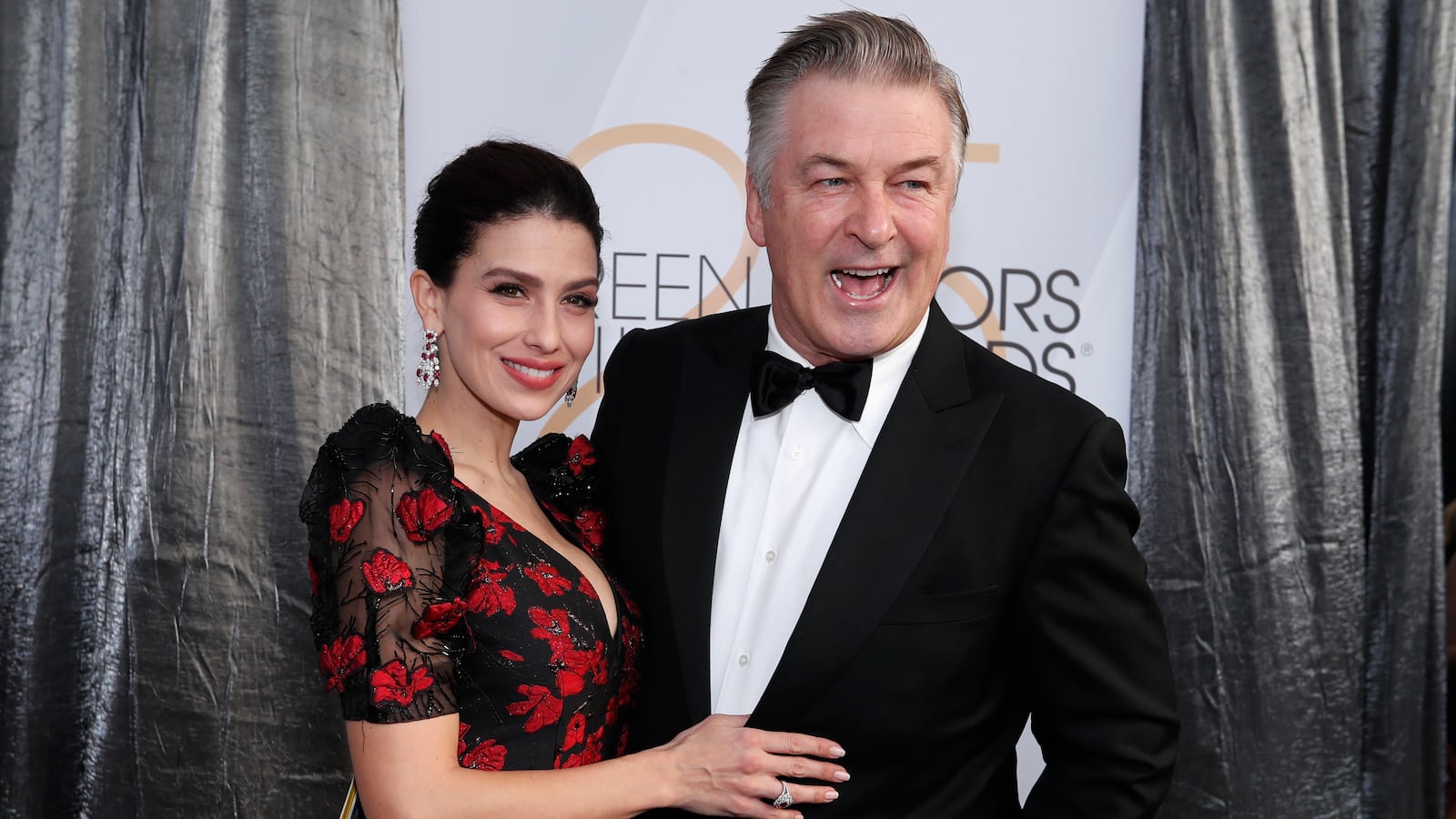 Actor Alec Baldwin and wife Hilaria Baldwin pose at the 25th Screen Actors Guild Awards in Los Angeles, January 27, 2019.