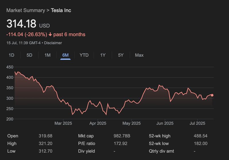 Tesla stock performance as of July 15.