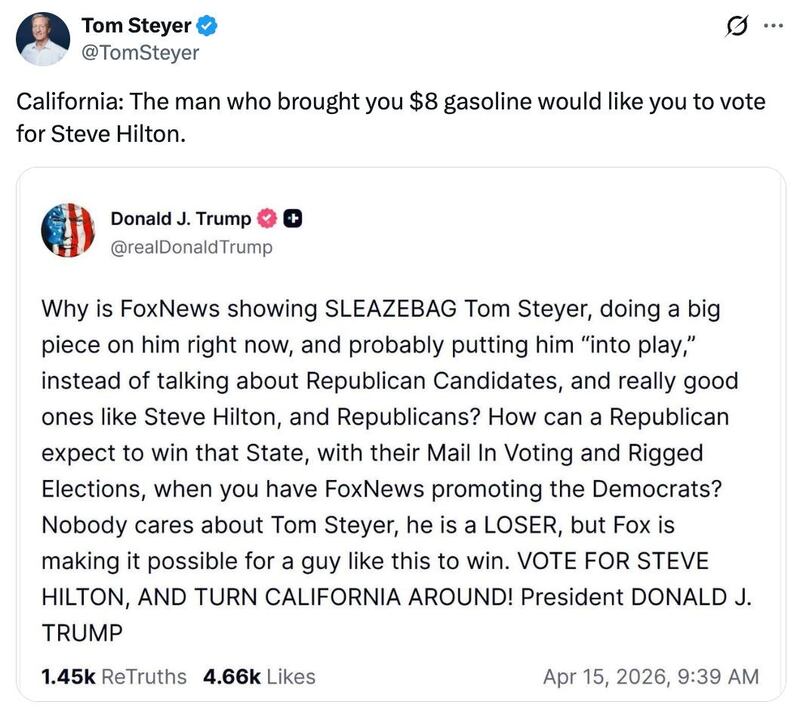 Tom Steyer responds to Trump