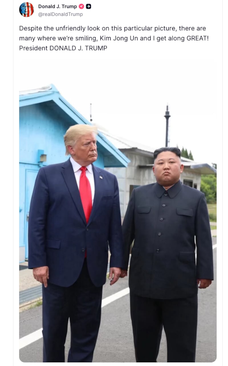 Despite the photo Donald Trump posted on Truth Social, he insisted he and North Korean leader Kim Jong Un "got along GREAT," and smiled together.