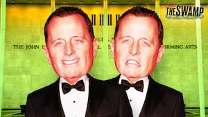 A photo illustration of Ric Grenell in front of the Kennedy Center in Washington, D.C. for the Swamp.
