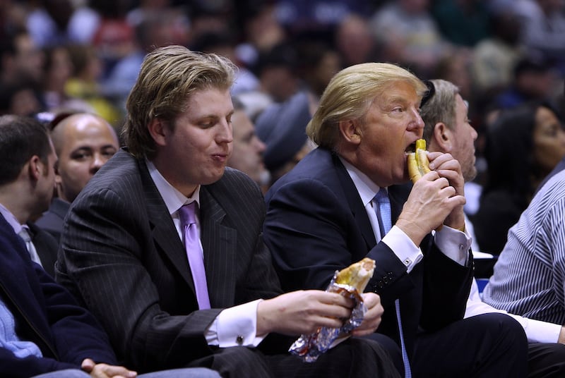 NEW YORK - OCTOBER 31:  Eric Trump and Donald Trump attend the Chicago Bulls vs New Jersey Nets game at the IZOD Center on October 31, 2007 in East Rutherford, New York.  (Photo by James Devaney/WireImage)