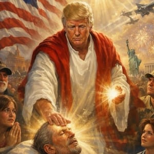 Donald Trump and his Truth Social depicting himself as Jesus.