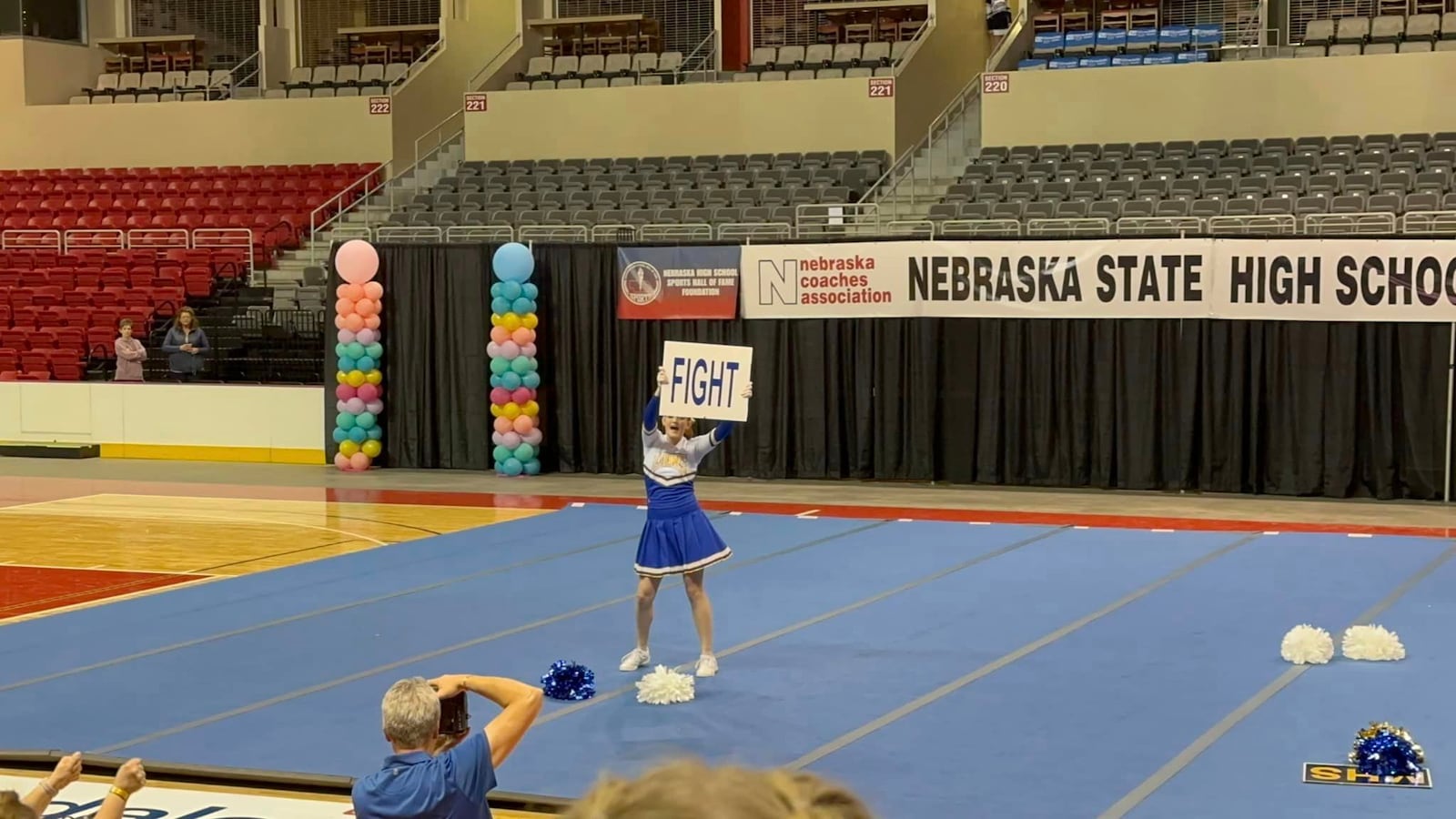Katrina Kohel competes at the Nebraska state cheerleading championships.