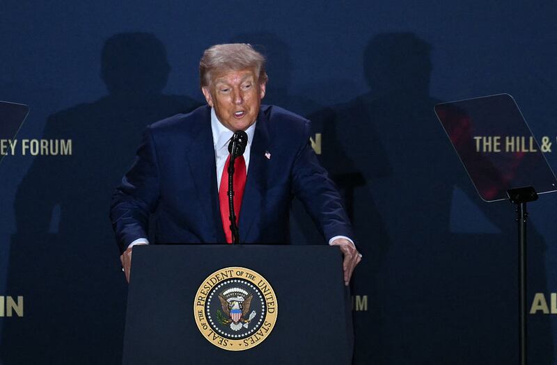 US President Donald Trump delivers remarks at the "Winning the AI Race" AI Summit at the Andrew W. Mellon Auditorium in Washington, DC, on July 23, 2025. (Photo by ANDREW CABALLERO-REYNOLDS / AFP) (Photo by ANDREW CABALLERO-REYNOLDS/AFP via Getty Images)