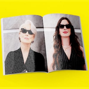 Illo illustration of Meryl Streep and Anne Hathaway in Devil Wears Prada 2 on a magazine