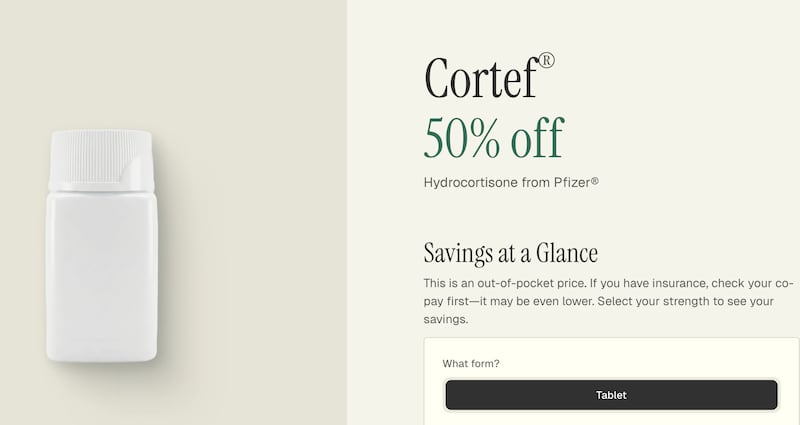 The TrumpRx listing for Cortef touts it being 50% off, putting the price at $45.