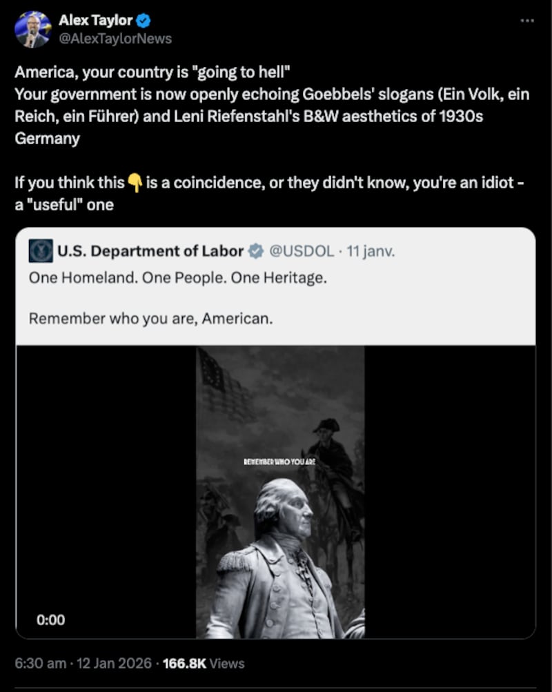 The U.S. Department of Labor has been accused of using slogans similar to those spread by Hitler's Third Reich.