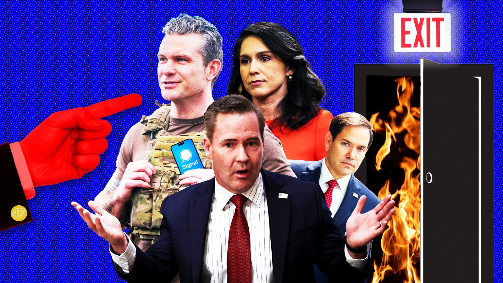 Tulsi Gabbard, Pete Hegseth, Marco Rubio, Mike Waltz illustration