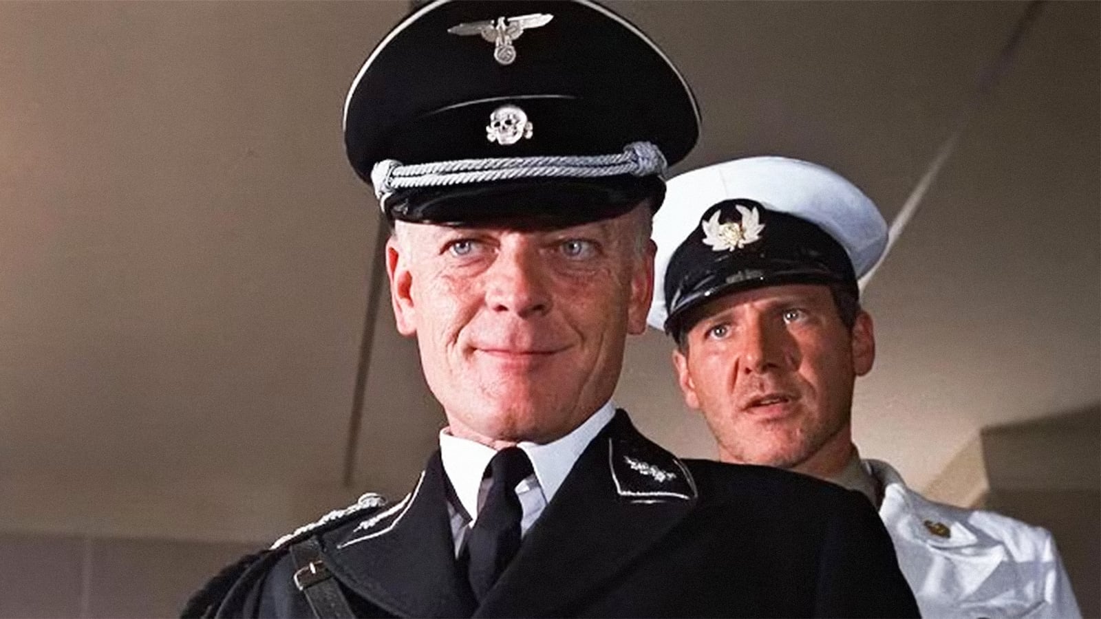 Michael Byrne and Harrison Ford in Indiana Jones and the Last Crusade in 1989.