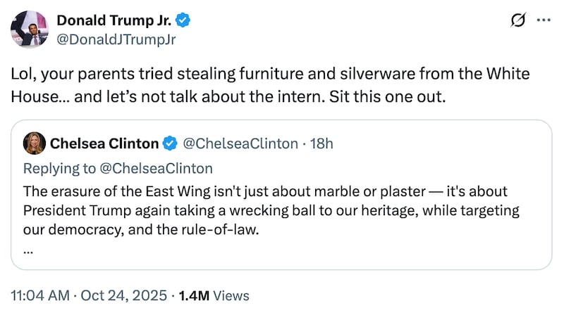 Donald Trump tries to fire back at Chelsea Clinton on X.