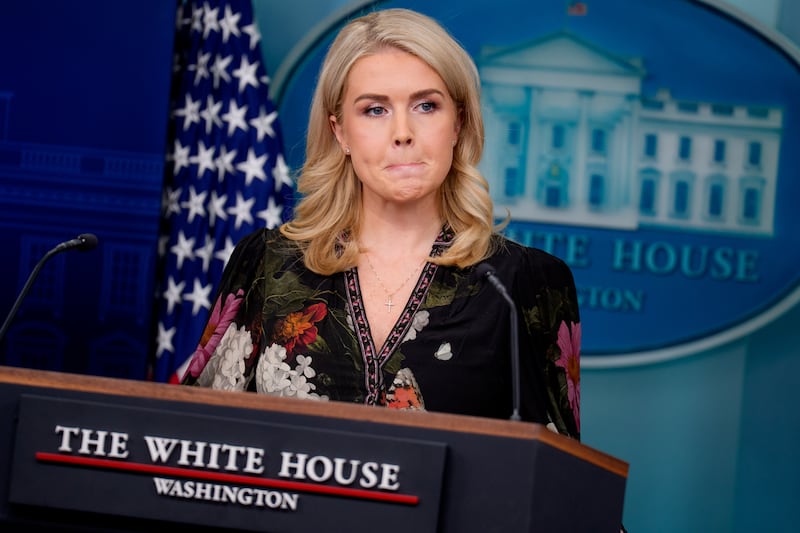 White House press secretary Karoline Leavitt takes a question from a reporter during the daily press briefing in the Brady Press Briefing Room at the White House on November 4, 2025 in Washington, DC.