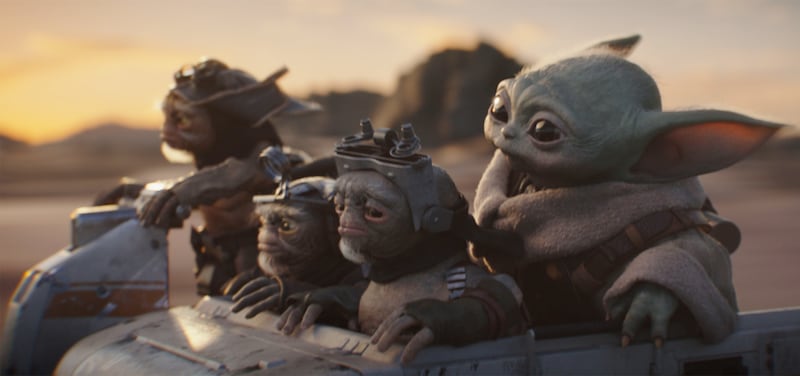 (L-R) Bai, Clang, Keeto and Grogu in Lucasfilm's THE MANDALORIAN & GROGU.