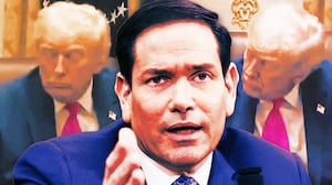 A photo illo illustration of Marco Rubio and screen grabs of Trump falling asleep.