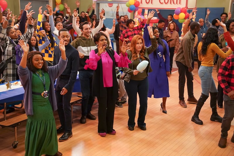 A production still of the cast of Abbott Elementary.