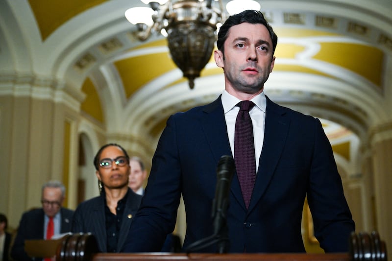 U.S. Senator Jon Ossoff (D-GA) speaks at a press conference following the Democratic weekly policy lunch on Capitol Hill in Washington, D.C., U.S., December 9, 2025. REUTERS/Annabelle Gordon