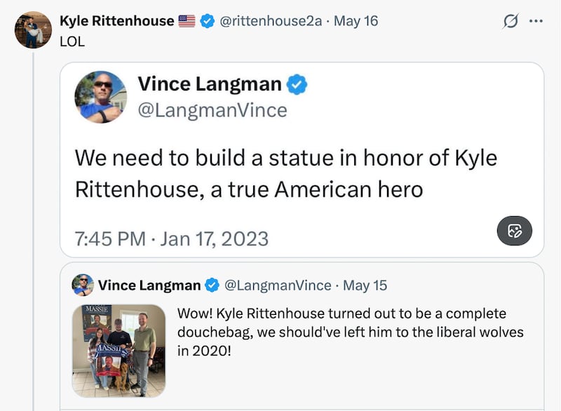 Kyle Rittenhouse weighs in with a LOL in debate over his endorsement of Thomas Massie.