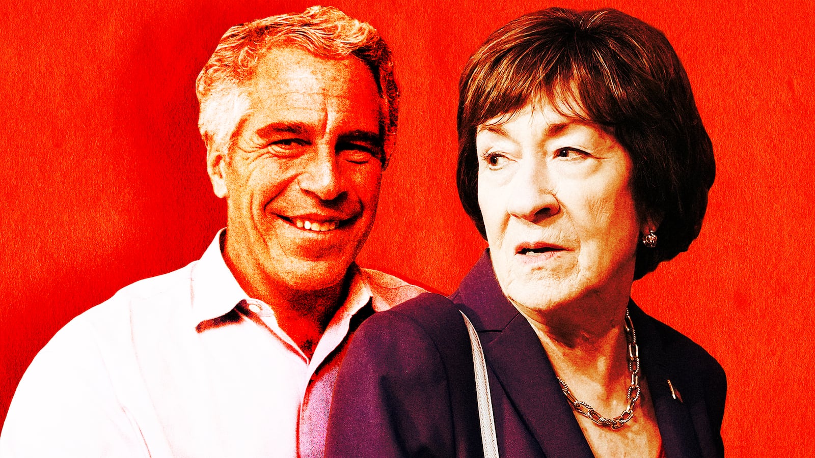 A photo illustration of Jeffrey Epstein and Susan Collins.