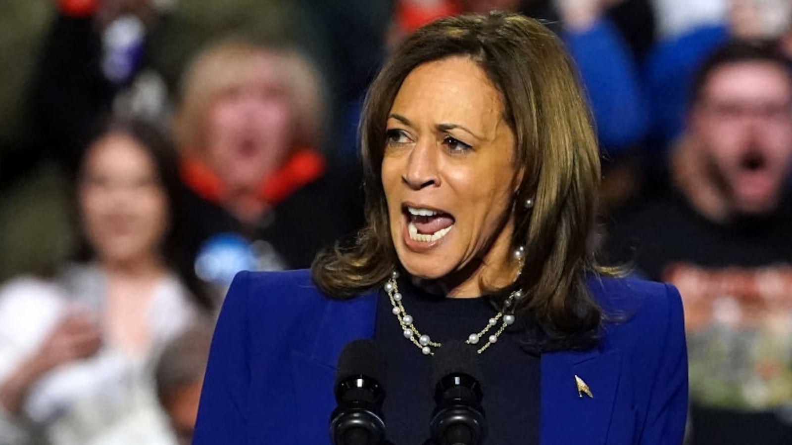 US Vice President and Democratic presidential candidate Kamala Harris speaks during a campaign rally at Reno Expo Center in Reno, Nevada, on October 31, 2024.