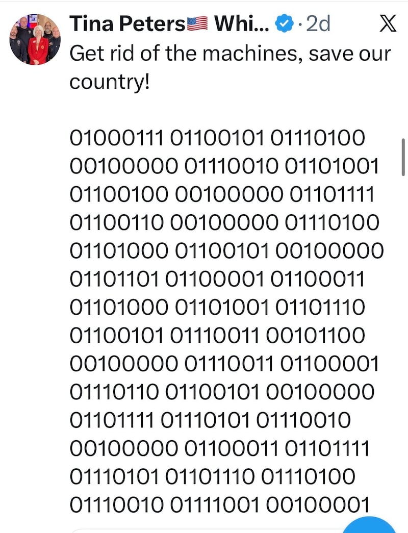 Tina Peters' coded message.