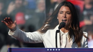 Former NASCAR driver Danica Patrick speaks during a Republican presidential nominee, former U.S. President Donald Trump campaign rally at Lancaster Airport on November 03, 2024 in Lititz, Pennsylvania.
