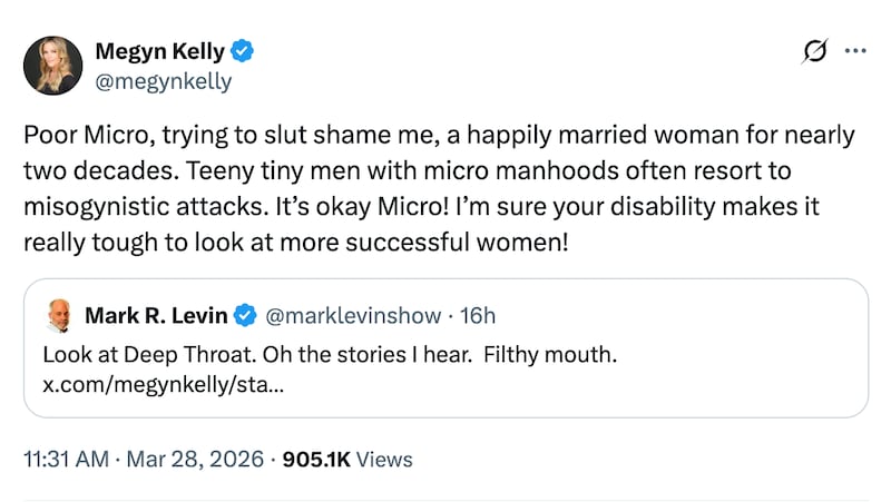 Megyn Kelly and Mark Levin exchange NSFW insults on X, with the former calling the latter "Micro." Levin called Kelly "Deep Throat."