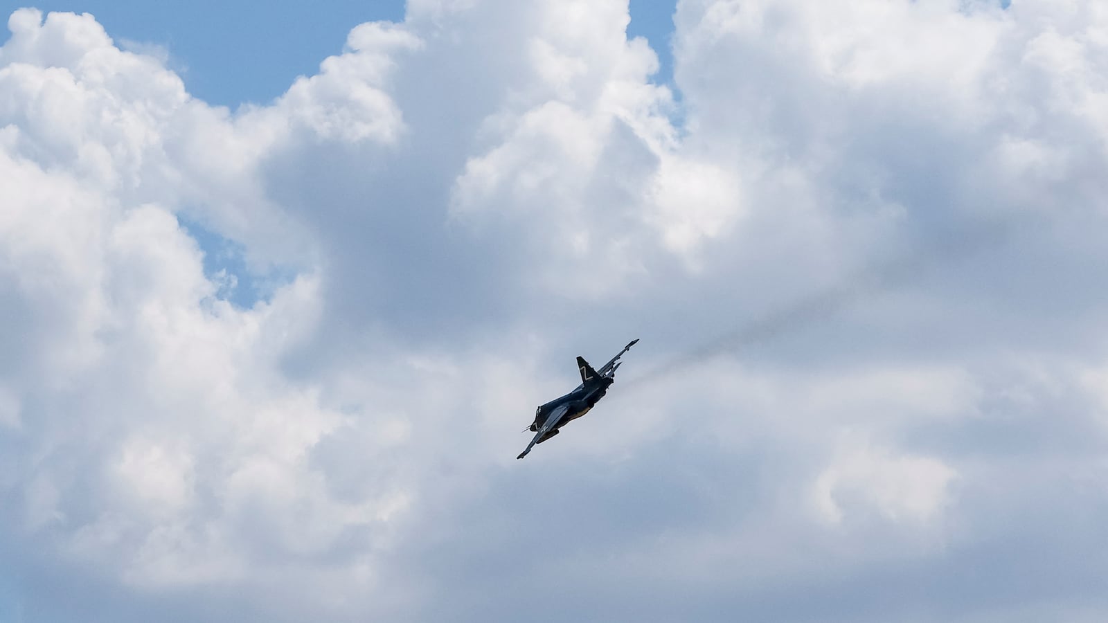 A Russian Sukhoi Su-25 flies near Donetsk, Ukraine.