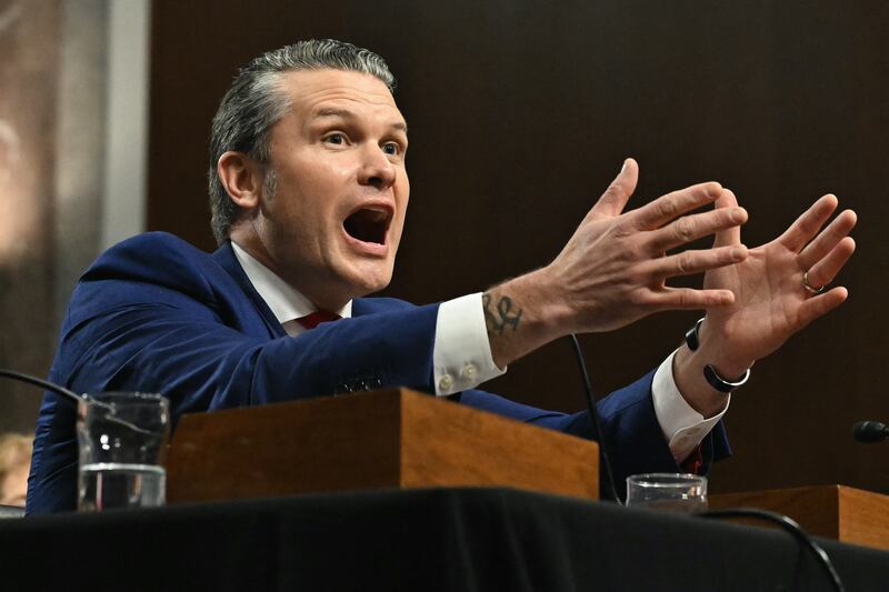 Pete Hegseth testifies during his confirmation hearing before the Senate Armed Services Committee on Capitol Hill on January 14, 2025 in Washington, DC.