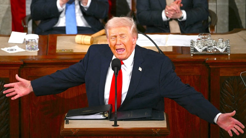 President Donald Trump gestures as he delivers the State of the Union address in the House Chamber of the US Capitol in Washington, DC, on February 24, 2026.