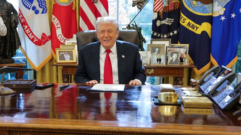WASHINGTON DC, UNITED STATES - NOVEMBER 10: (----EDITORIAL USE ONLY - MANDATORY CREDIT - ' SYRIAN PRESIDENCY / HANDOUT' - NO MARKETING NO ADVERTISING CAMPAIGNS - DISTRIBUTED AS A SERVICE TO CLIENTS----) United States President Donald Trump meets with Syrian President Ahmed Shara at the White House in Washington DC , November 10, 2025. (Photo by Syrian Presidency/Anadolu via Getty Images)