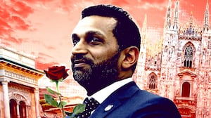 Kash Patel holding a rose in Milan Italy.
