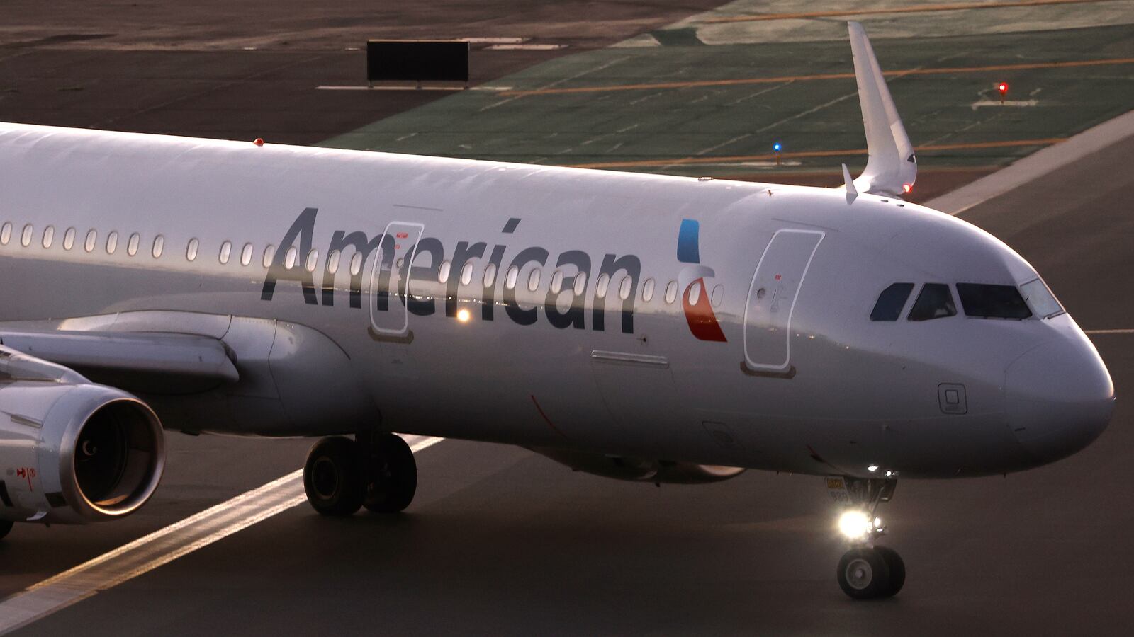 An American Airlines Airbus at the San Diego International Airport in San Diego, California.