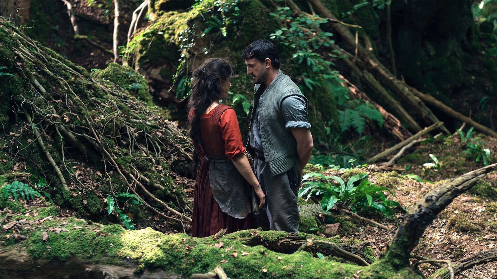 Jessie Buckley stars as Agnes and Paul Mescal as William Shakespeare in Hamnet.