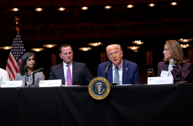 President Donald Trump leads a board meeting at the John F. Kennedy Center for the Performing Arts