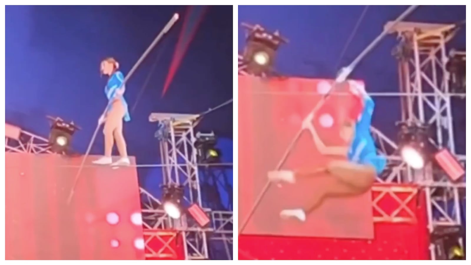 A trapeze artist fell over 30 feet in a tightrope walk gone wrong.