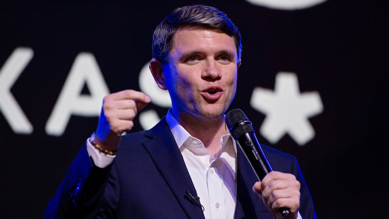 Texas Senate candidate James Talarico (D-TX) speaks at a campaign rally on March 2, 2026, in Houston, Texas.