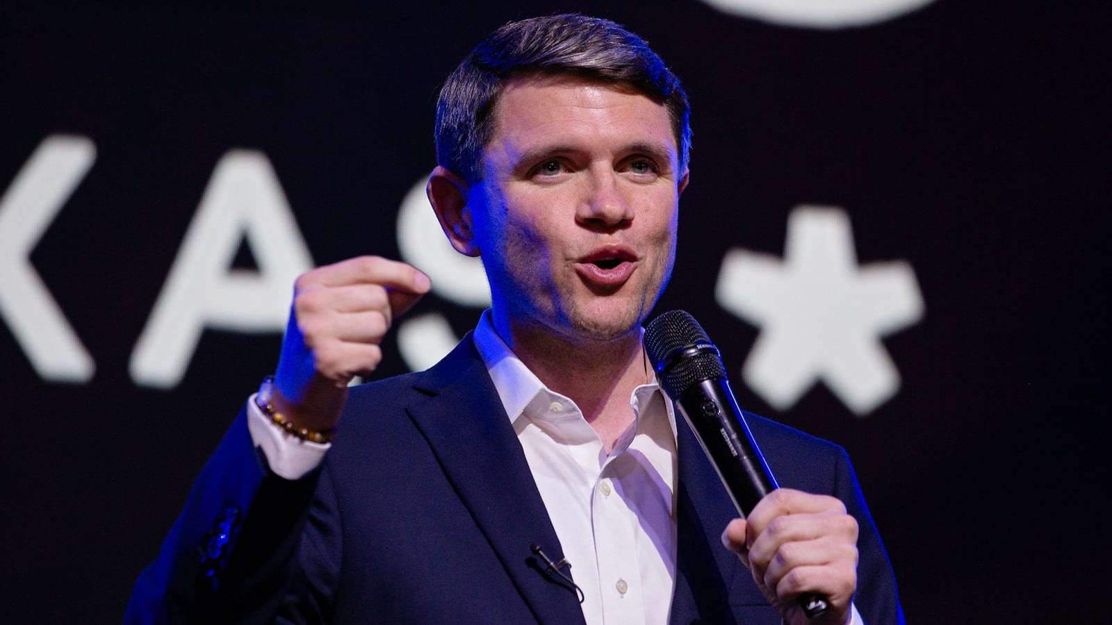 Texas Senate candidate James Talarico (D-TX) speaks at a campaign rally on March 2, 2026, in Houston, Texas.