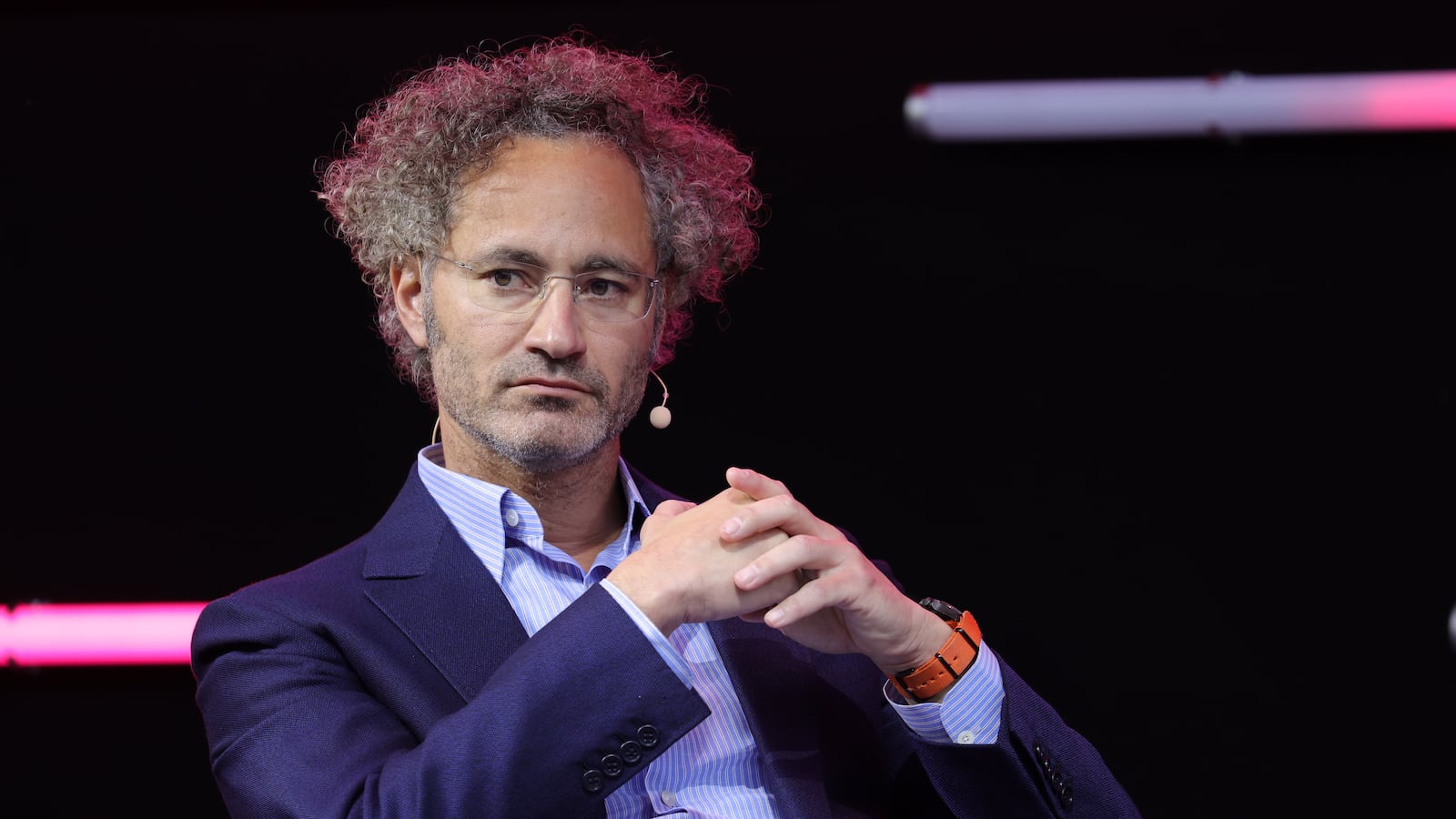 Alex Karp speaks at an event in Cologne, Germany, in 2021.